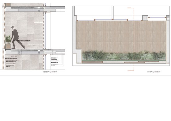 edificio residenziale, milano , copertura verde, pareti verdi, dettaglio infissi, legno, rivestimento pietra